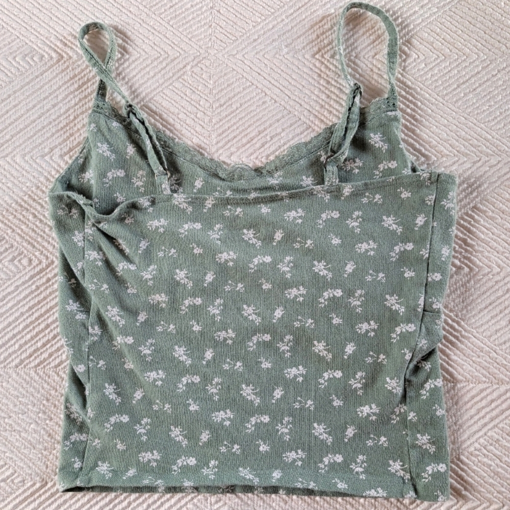 Hollister Green & White Floral Lace Cami Small Tank Top - Picture 2 of 5